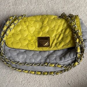 Betsey Johnson Yellow and Gray Quilted Shoulder Bag